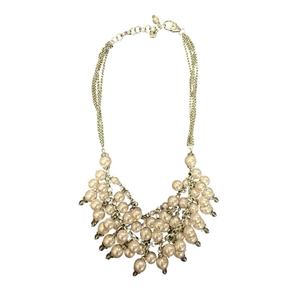 Brighton Pearl-Icious Silver Tone Necklace Double Strand Faux Pearl Collar Bold